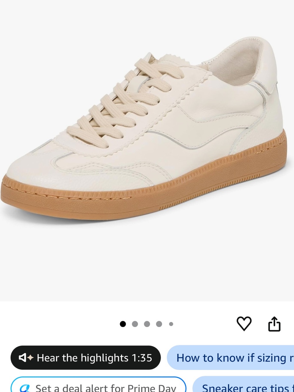 Dolce Vita Cream White Leather Sneakers with Gum Sole